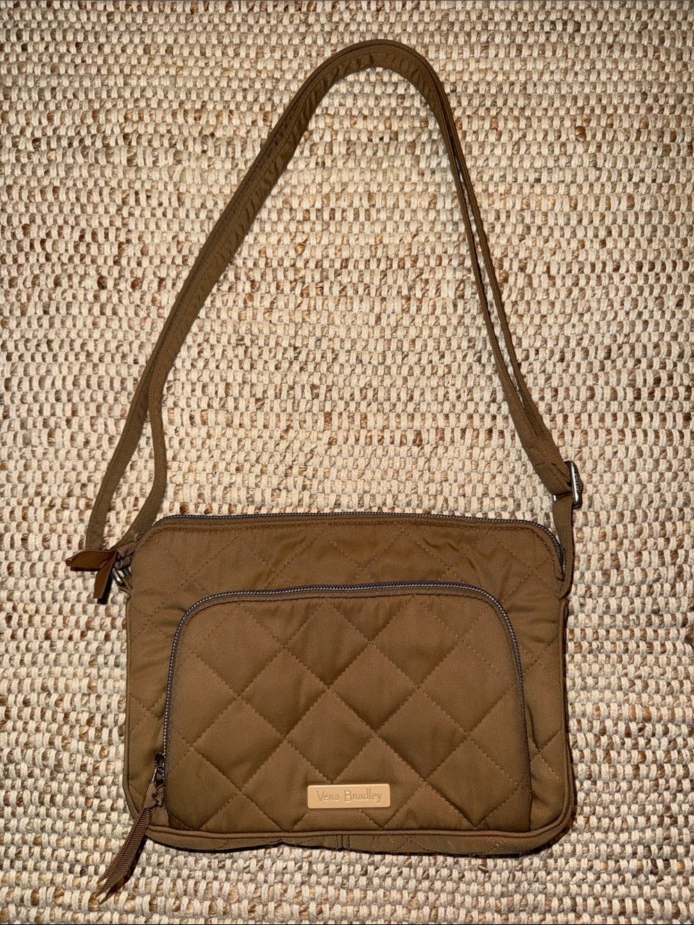 Vera Bradley Triple Compartment Crossbody- Shoulder Bag in Meadowlark Tan
